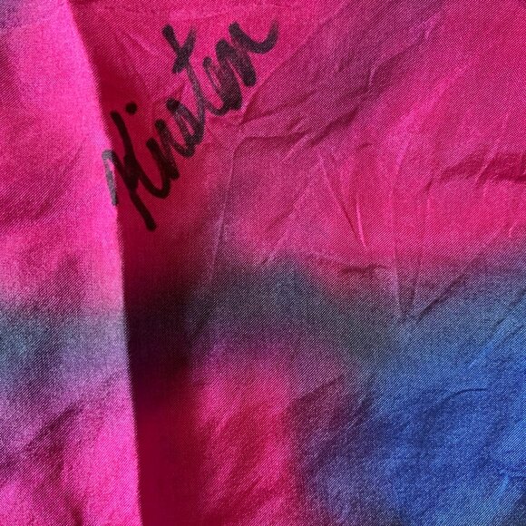 VTG Hand Painted Silk Neck Scarf Hand Rolled Blue Pink Watercolor 42x42" - Picture 6 of 6